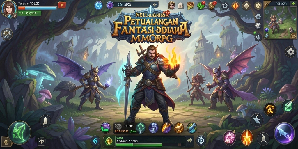 Screenshot menampilkan karakter dan pertarungan dalam dunia fantasi MMORPG.