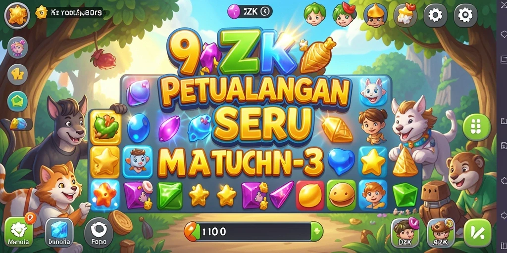 Tangkapan layar gameplay 9ZK yang menunjukkan aksi mencocokkan benda berwarna.