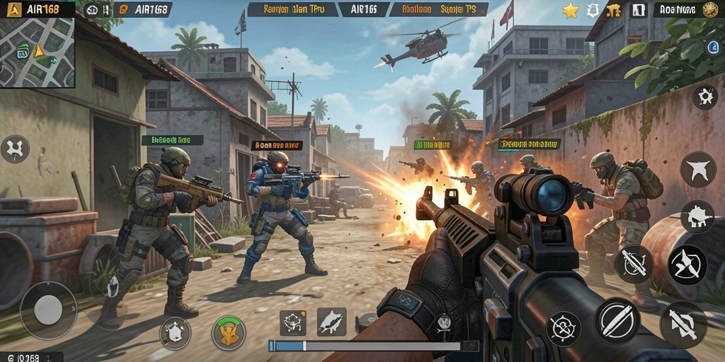 Screenshot gameplay AIR168 yang menampilkan aksi pertempuran mendebarkan.