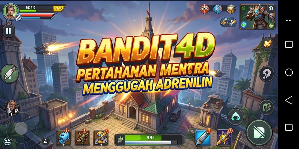 Gambaran seru gameplay BANDIT4D dalam melindungi menara dari serangan musuh.
