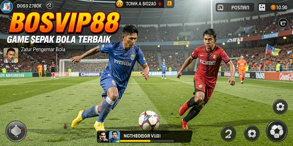 Screenshot gameplay BOSVIP88 menampilkan aksi sepak bola yang mendebarkan.