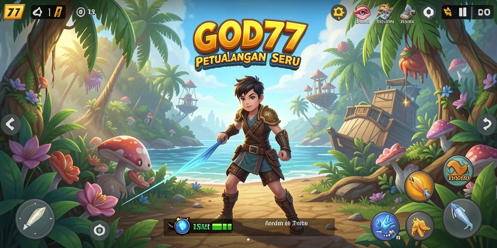 Screenshot gameplay <strong>GOD77</strong> menampilkan petualangan seru di dunia yang menakjubkan.