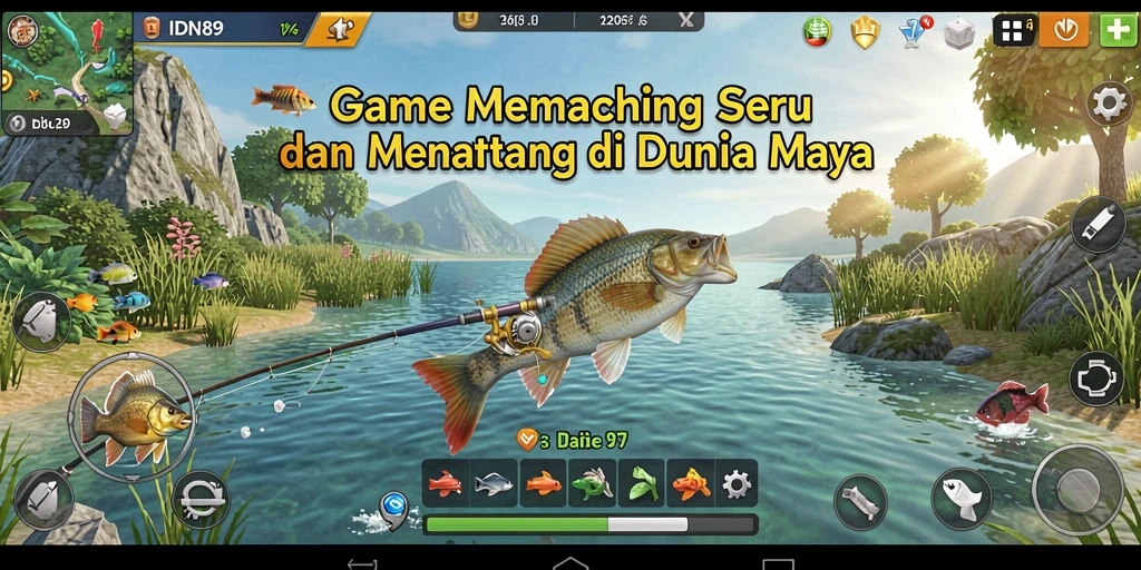Screenshot gameplay IDN89 menampilkan suasana pemandangan saat memancing dengan efek visual yang menawan.