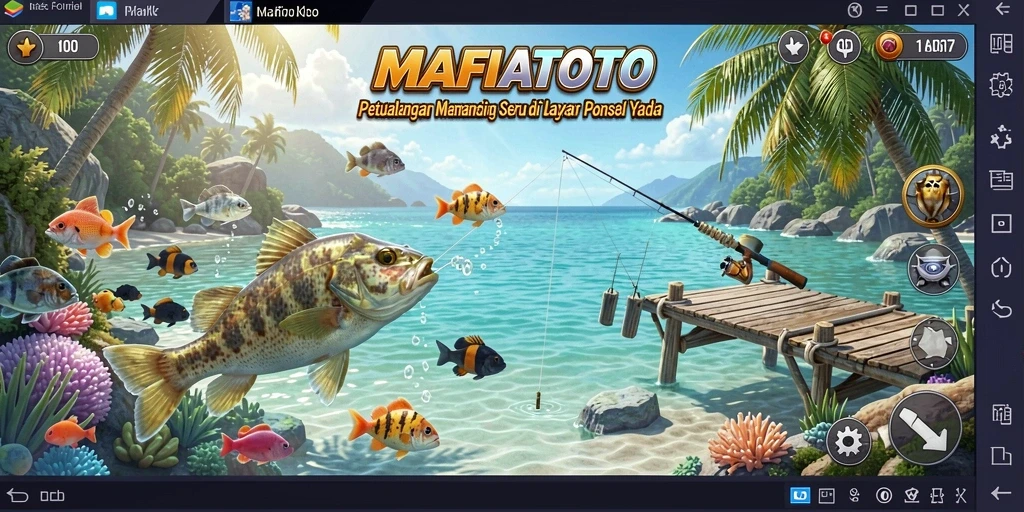 Gameplay MAFIATOTO dengan berbagai lokasi memancing dan ikan yang beragam.