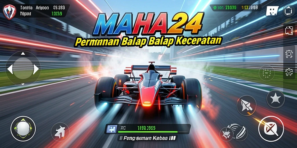Tampilan menarik dari gameplay balap di MAHA24 dengan mobil berkecepatan tinggi.