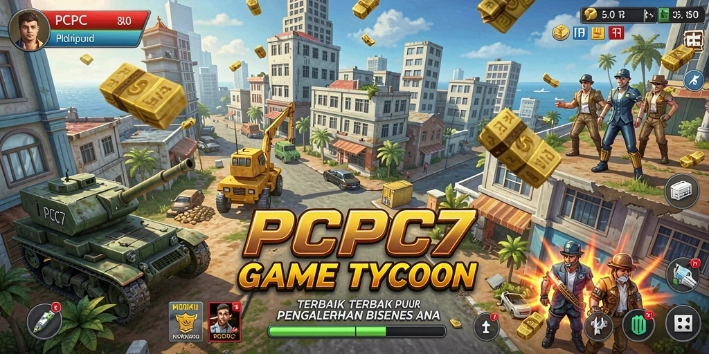 Tampilan gameplay menarik dari PCPC7 yang menunjukkan manajemen usaha.