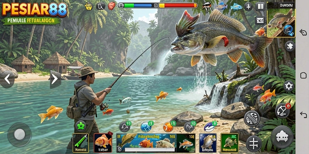 Gameplay PESIAR88 yang menampilkan keseruan memancing di lautan.