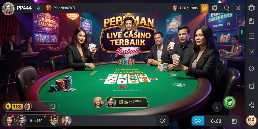 Screenshot PP444 menampilkan dealer live dalam suasana kasino yang nyata.