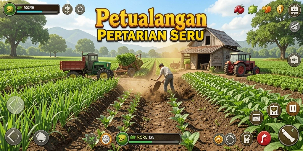 Screenshot R6R6 menampilkan aktivitas bertani yang seru.