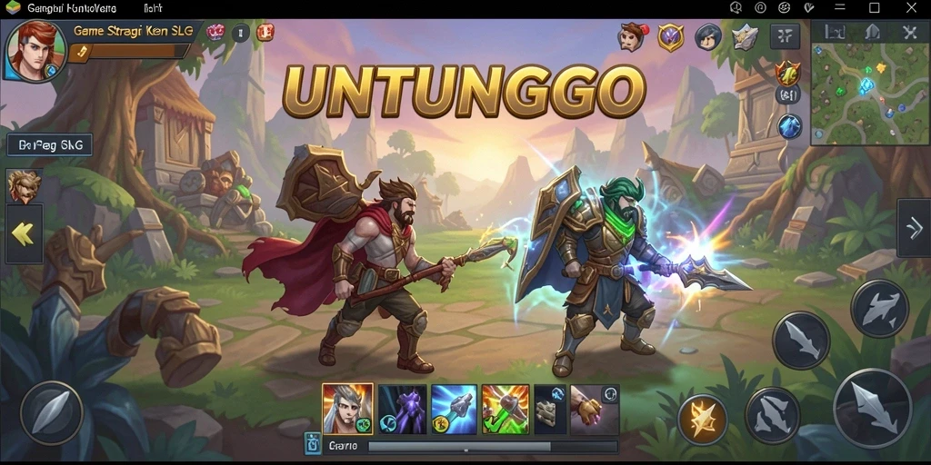 Screenshot UNTUNGGO menampilkan aksi pertempuran strategi yang mendebarkan.